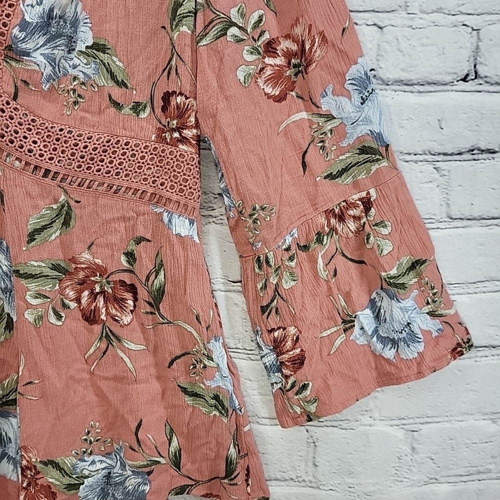 Torrid Floral Peasant Top Womens Plus Sz 00 Peach Cottagecore - Picture 5 of 11